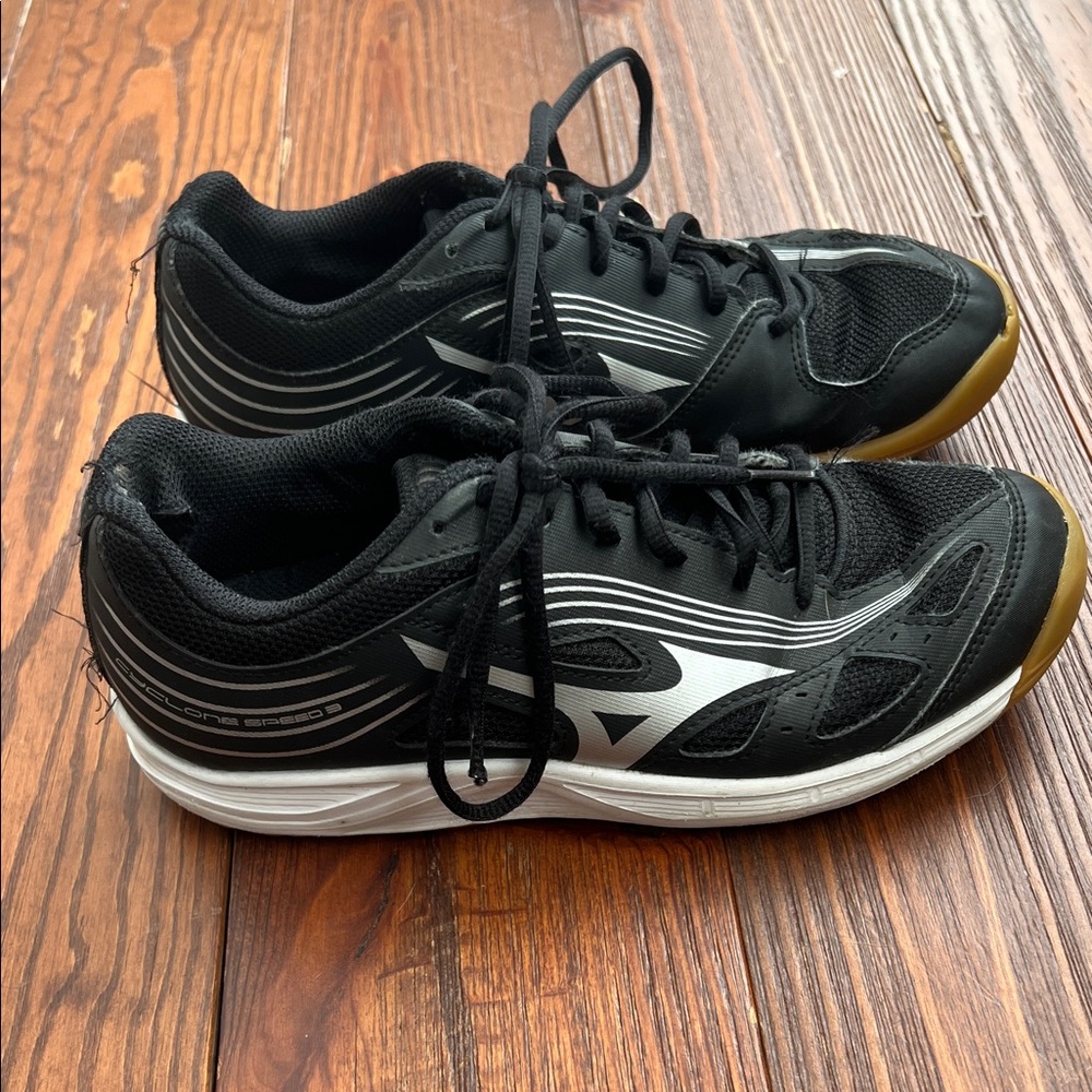 Mizuno Black and White Athletic Shoes with Gold Accents